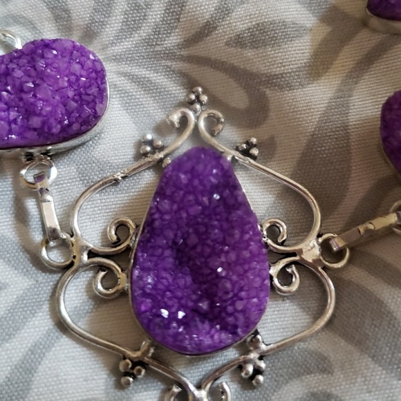 Handcrafted  Purple Druzy Agate bracelet - Picture 3 of 4